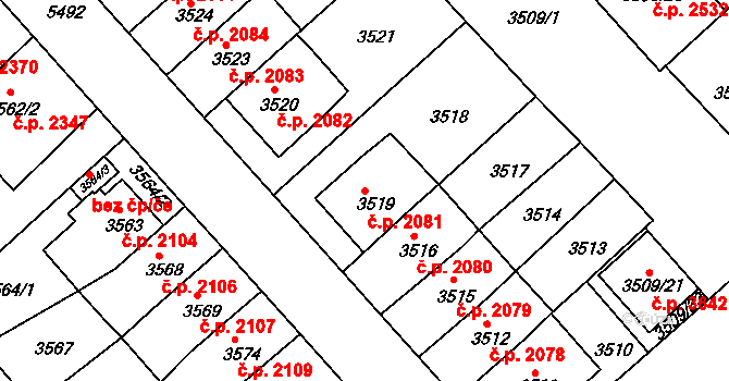 Znojmo 2081 na parcele st. 3519 v KÚ Znojmo-město, Katastrální mapa