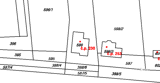 Přerov XII-Žeravice 230, Přerov na parcele st. 599 v KÚ Žeravice, Katastrální mapa
