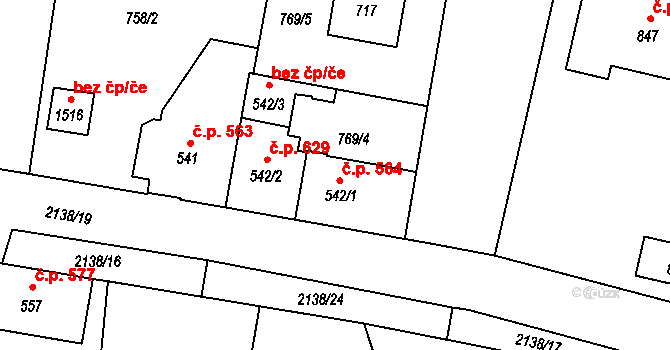 Lišov 564 na parcele st. 542/1 v KÚ Lišov, Katastrální mapa