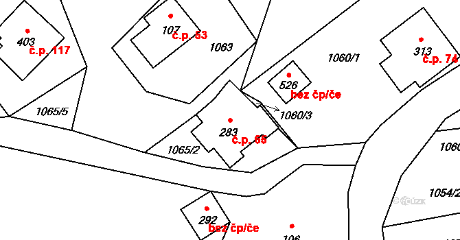 Alšovice 65, Pěnčín na parcele st. 283 v KÚ Alšovice, Katastrální mapa