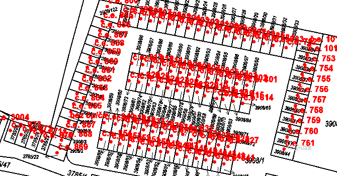 Jihlava 822 na parcele st. 3908/77 v KÚ Jihlava, Katastrální mapa