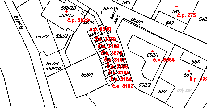 Jihlava 3167 na parcele st. 558/3 v KÚ Jihlava, Katastrální mapa