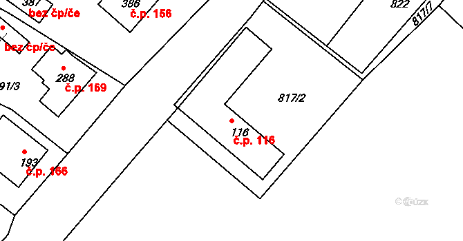 Hořice na Šumavě 116 na parcele st. 116 v KÚ Hořice na Šumavě, Katastrální mapa