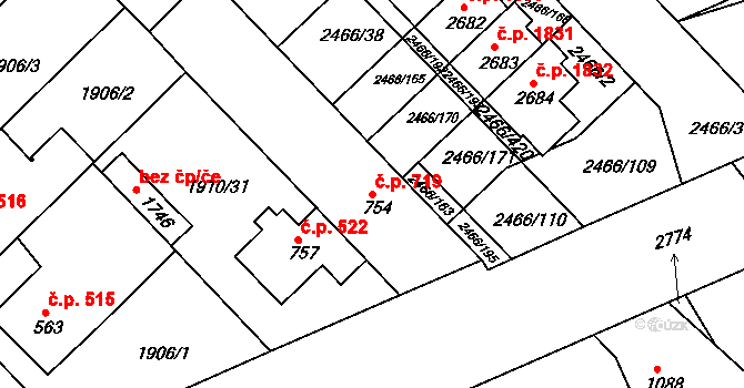 Tišnov 719 na parcele st. 754 v KÚ Tišnov, Katastrální mapa