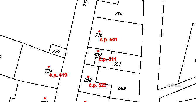 Ždánice 511 na parcele st. 690 v KÚ Ždánice, Katastrální mapa