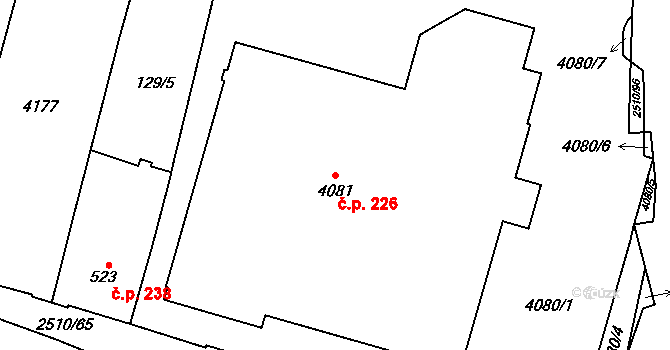 Kyjov 226 na parcele st. 4081 v KÚ Kyjov, Katastrální mapa
