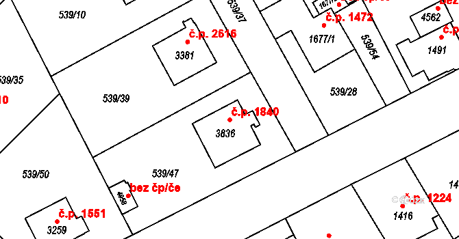 Šumperk 1840 na parcele st. 3836 v KÚ Šumperk, Katastrální mapa