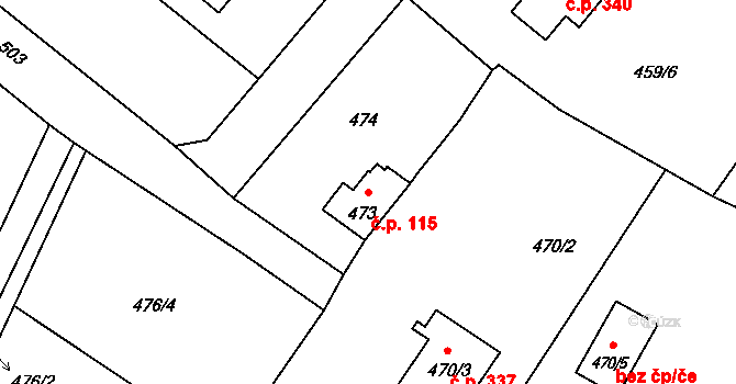 Donín 115, Hrádek nad Nisou na parcele st. 473 v KÚ Donín u Hrádku nad Nisou, Katastrální mapa
