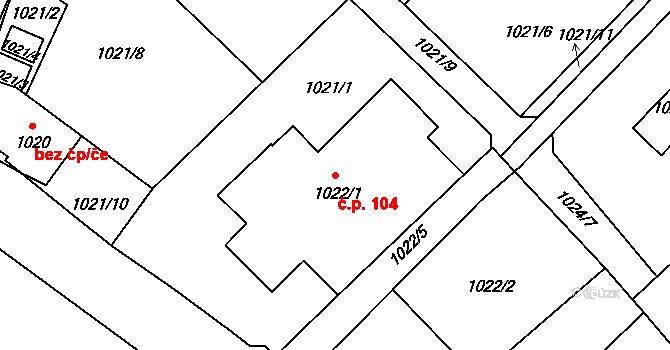 Raspenava 104 na parcele st. 1022/1 v KÚ Raspenava, Katastrální mapa