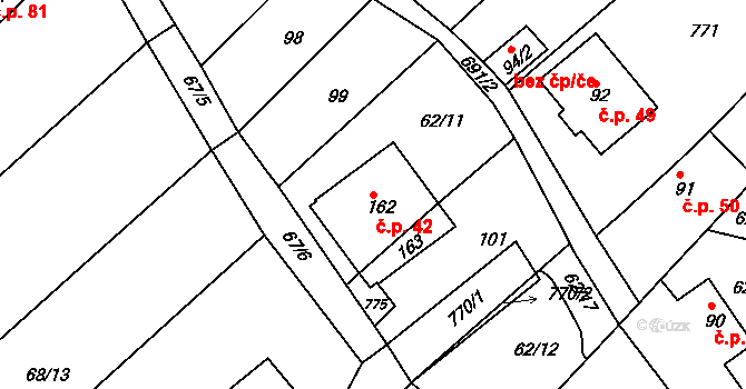 Horní Bousov 42, Dolní Bousov na parcele st. 162 v KÚ Horní Bousov, Katastrální mapa