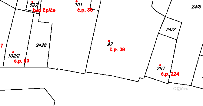 Hudlice 39 na parcele st. 97 v KÚ Hudlice, Katastrální mapa