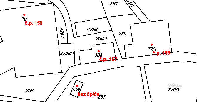 Boršov 157, Moravská Třebová na parcele st. 308 v KÚ Boršov u Moravské Třebové, Katastrální mapa