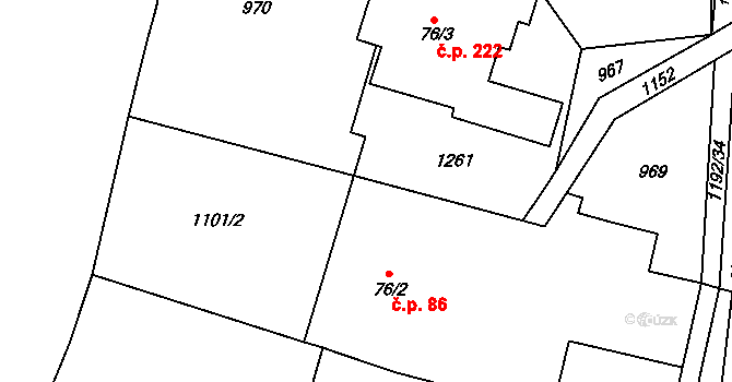 Želivec 86, Sulice na parcele st. 76/2 v KÚ Sulice, Katastrální mapa