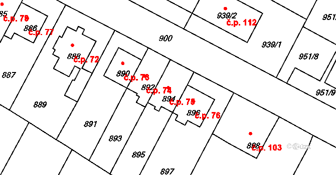 Mimoň V 75, Mimoň na parcele st. 894 v KÚ Mimoň, Katastrální mapa