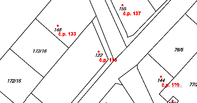 Keblice 113 na parcele st. 122 v KÚ Keblice, Katastrální mapa