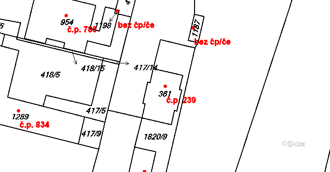 Libochovice 239 na parcele st. 361 v KÚ Libochovice, Katastrální mapa