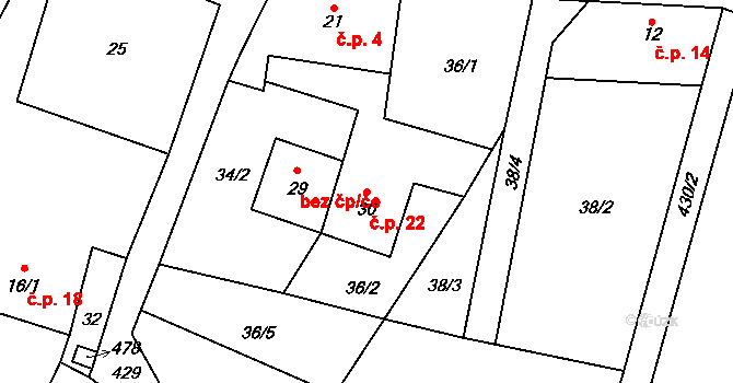 Těchobuzice 22, Ploskovice na parcele st. 30 v KÚ Těchobuzice, Katastrální mapa