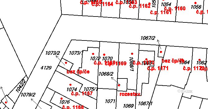 Roudnice nad Labem 1169 na parcele st. 1070 v KÚ Roudnice nad Labem, Katastrální mapa