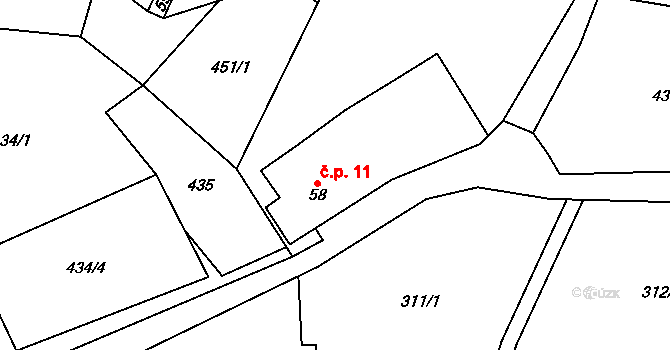 Horní Javoří 11, Pecka na parcele st. 58 v KÚ Horní Javoří, Katastrální mapa