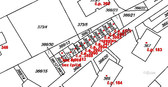 Skorotice 3992, Ústí nad Labem na parcele st. 368/2 v KÚ Skorotice u Ústí nad Labem, Katastrální mapa