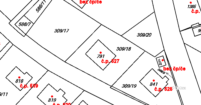Jablonné nad Orlicí 527 na parcele st. 791 v KÚ Jablonné nad Orlicí, Katastrální mapa