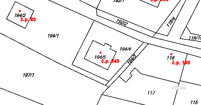 Hradištko 649 na parcele st. 194/5 v KÚ Hradištko u Sadské, Katastrální mapa