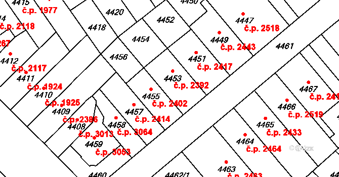 Židenice 2392, Brno na parcele st. 4453 v KÚ Židenice, Katastrální mapa