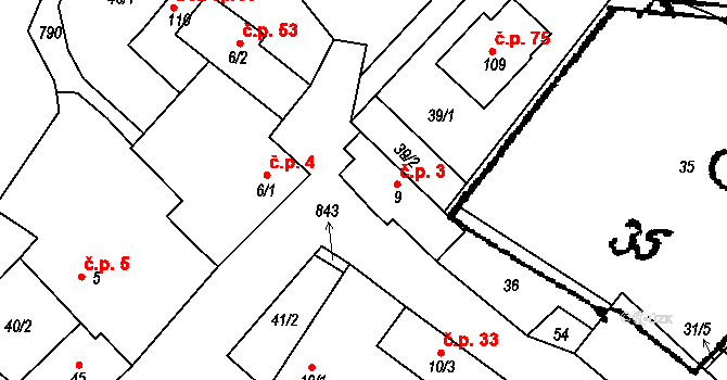 Suchdol 3, Vavřinec na parcele st. 9 v KÚ Suchdol v Moravském krasu, Katastrální mapa