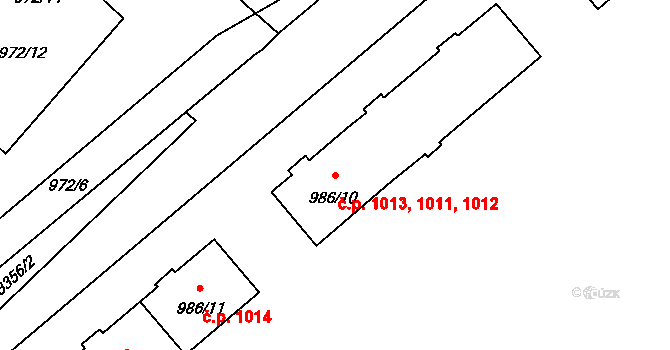 Pelhřimov 1011,1012,1013 na parcele st. 986/10 v KÚ Pelhřimov, Katastrální mapa