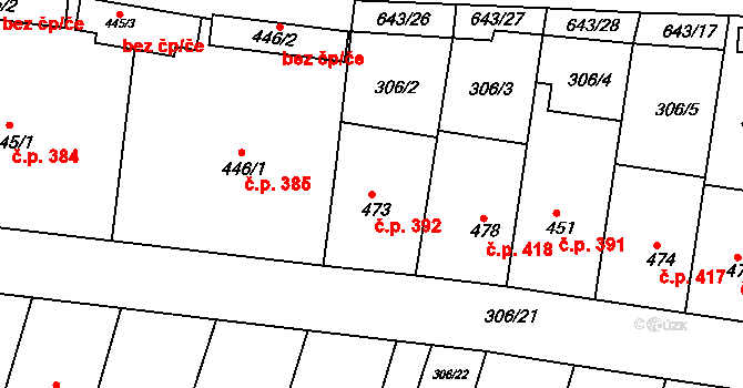 Ledvice 392 na parcele st. 473 v KÚ Ledvice, Katastrální mapa