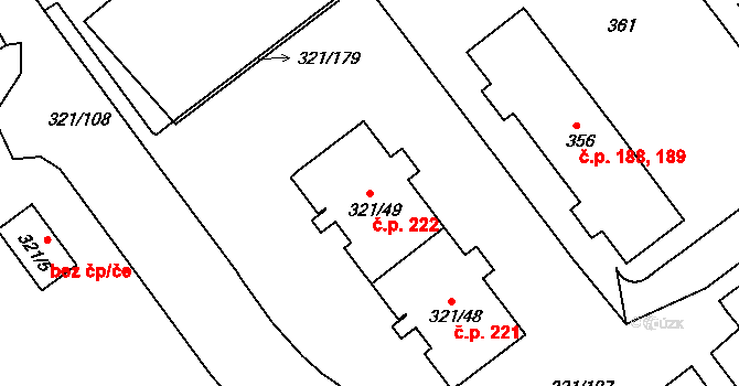 Prosetice 222, Teplice na parcele st. 321/49 v KÚ Prosetice, Katastrální mapa