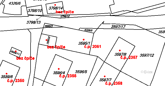 Teplice 2061 na parcele st. 3595/1 v KÚ Teplice, Katastrální mapa