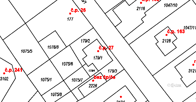 Hamrníky 27, Mariánské Lázně na parcele st. 179/1 v KÚ Úšovice, Katastrální mapa