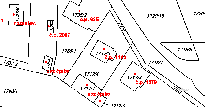 Radotín 1113, Praha na parcele st. 1717/6 v KÚ Radotín, Katastrální mapa