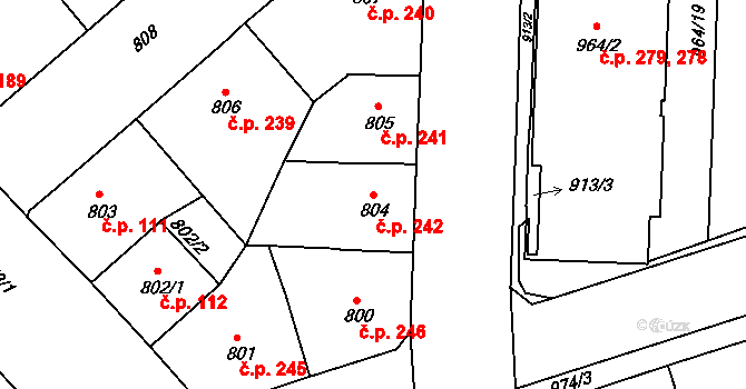 Žižkov 242, Praha na parcele st. 804 v KÚ Žižkov, Katastrální mapa