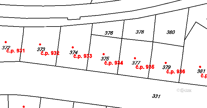 Žižkov 934, Praha na parcele st. 375 v KÚ Žižkov, Katastrální mapa