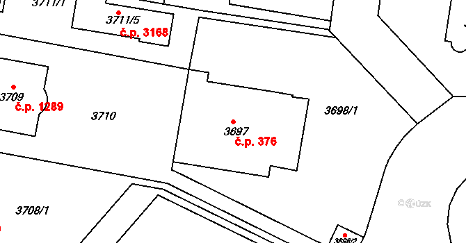 Smíchov 376, Praha na parcele st. 3697 v KÚ Smíchov, Katastrální mapa