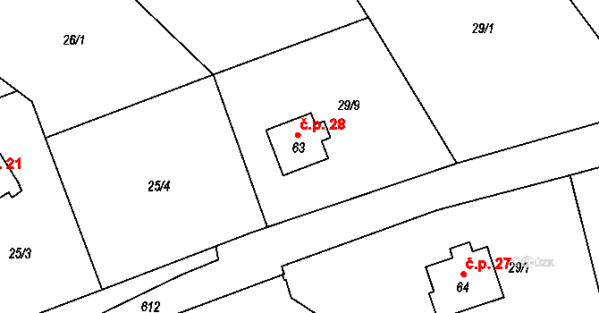 Suchdol 28, Prosenická Lhota na parcele st. 63 v KÚ Suchdol u Prosenické Lhoty, Katastrální mapa