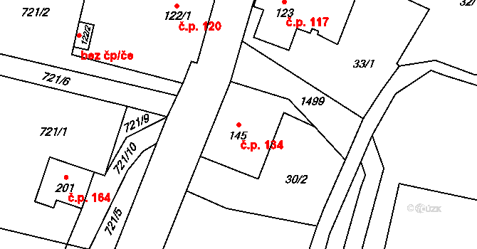Kunratice 134 na parcele st. 145 v KÚ Kunratice u Frýdlantu, Katastrální mapa