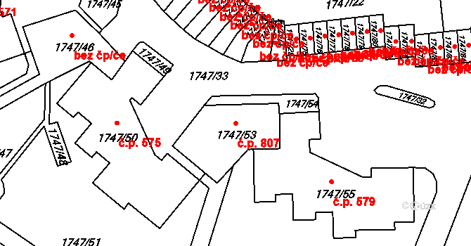Liberec XV-Starý Harcov 807, Liberec na parcele st. 1747/53 v KÚ Starý Harcov, Katastrální mapa