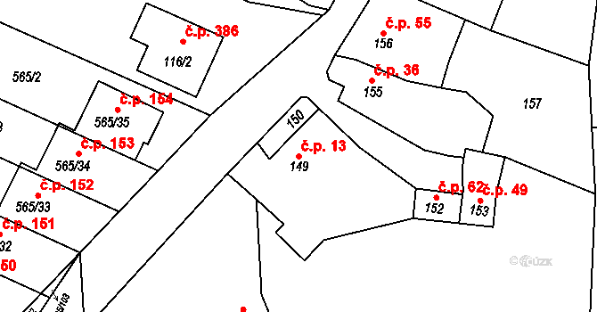 Kanice 13 na parcele st. 149 v KÚ Kanice, Katastrální mapa