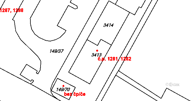 Bolevec 1281,1282, Plzeň na parcele st. 3413 v KÚ Bolevec, Katastrální mapa