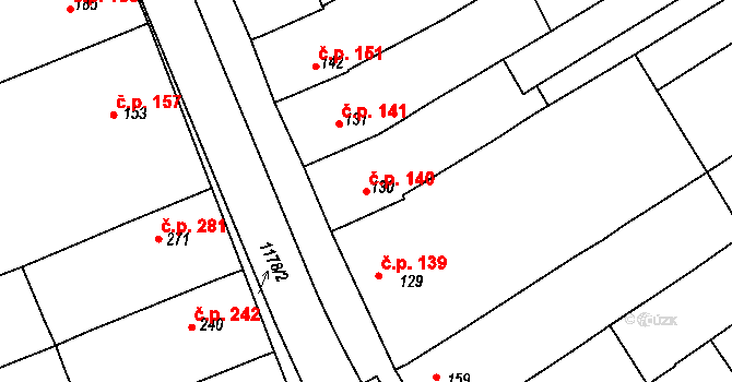 Čebín 140 na parcele st. 130 v KÚ Čebín, Katastrální mapa