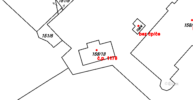 Lobzy 1178, Plzeň na parcele st. 158/18 v KÚ Lobzy, Katastrální mapa