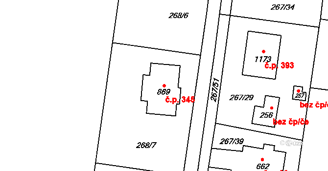Ohrobec 345 na parcele st. 869 v KÚ Ohrobec, Katastrální mapa