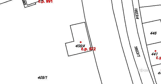 Hronov 972 na parcele st. 408/4 v KÚ Hronov, Katastrální mapa
