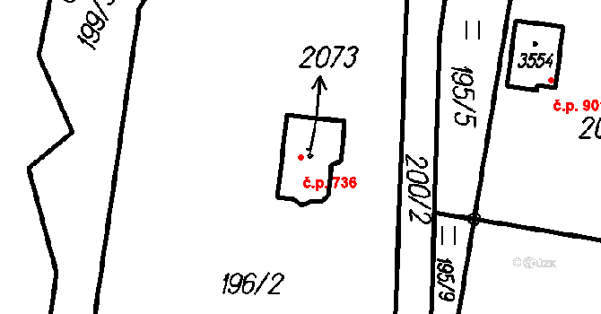 Čeladná 736 na parcele st. 2073 v KÚ Čeladná, Katastrální mapa