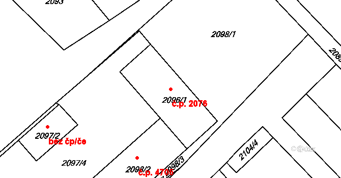 Chomutov 2076 na parcele st. 2096/1 v KÚ Chomutov II, Katastrální mapa