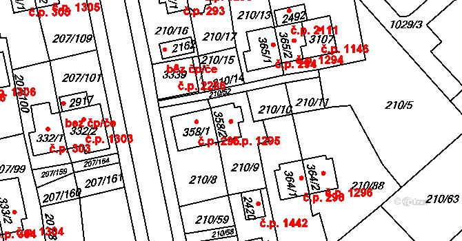 Sezimovo Ústí 1295 na parcele st. 358/2 v KÚ Sezimovo Ústí, Katastrální mapa
