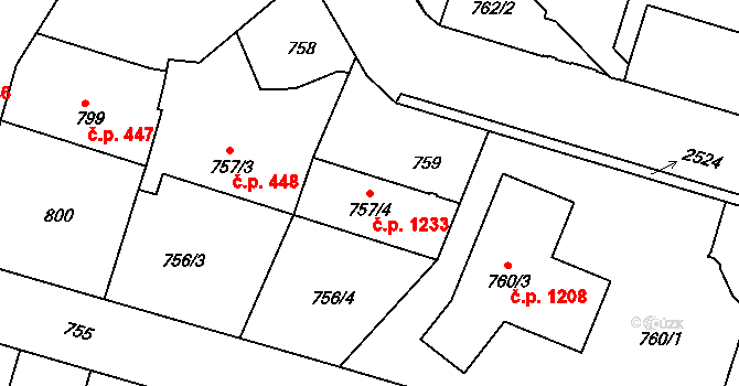 Třeboň II 1233, Třeboň na parcele st. 757/4 v KÚ Třeboň, Katastrální mapa